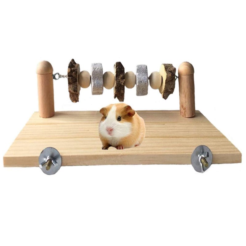 kathson Hamster Wood ledges Platform, Wooden Chinchilla Ledges Platform with Lava Ledge Blocks Chew Toys Pet Cage Resting Wooden Shelf Chinchilla Cage Accessories for Hamster Guinea-Pigs Mouse - Image 1